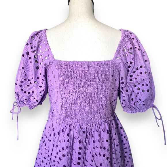 English Factory Scallop Edge Mini Dress Sz S Lavender Purple Puffy Sleeves NWT - Picture 10 of 16